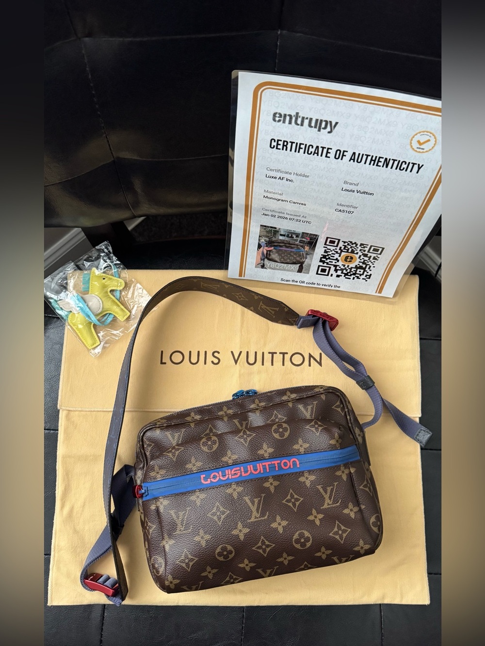 Louis Vuitton Brown and Blue Monogram Messenger Bag & Dust bag